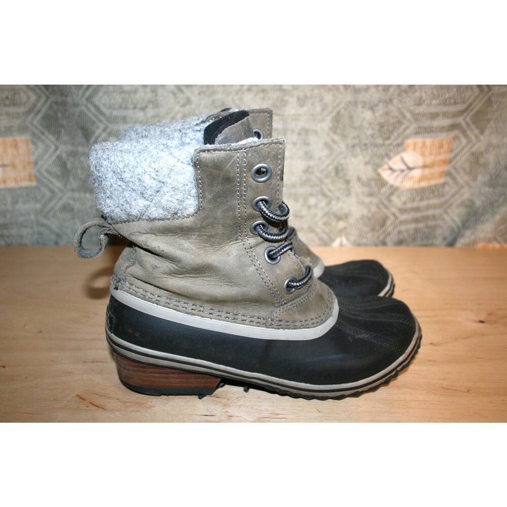 Sorel Slimpack Lace II Gray Leather Women's Boots 7 / 38